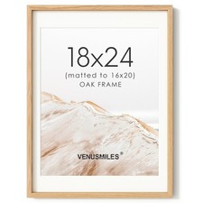 18x24 Natural Oak Wood Poster Frame, HD Tempered Glass, Matted 16x20 Display