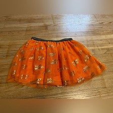 Celebrate Halloween TuTu Skirt Girls S 6/6x Orange Blingy "Spooky Cute" Tulle