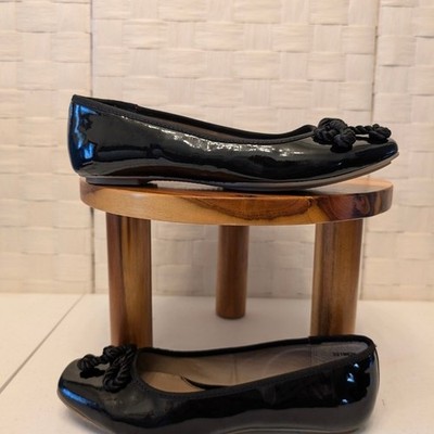 John White Black Patent Leather Ballet Flats with Bow Size 38