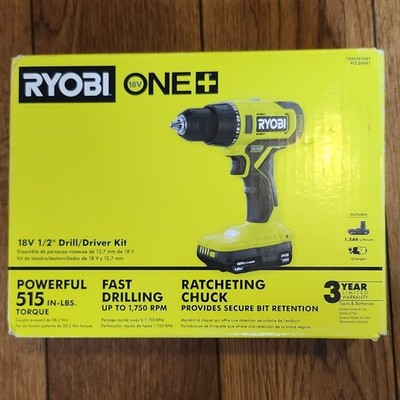 RYOBI ONE+ 18V 1/2'' Drill/Driver Kit PCL206K1 515 in-lbs 1.5Ah Batt Charger