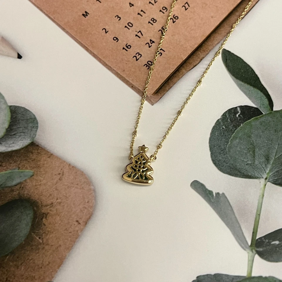 🎄Kendra Scott Árvore de Férias Colar Pingente Curto Dourado em Quartzito Verde - Imagem 3 de 4