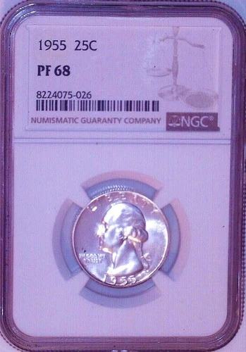 1955 Washington Quarter 25c Certified by NGC PF68 Fantastic