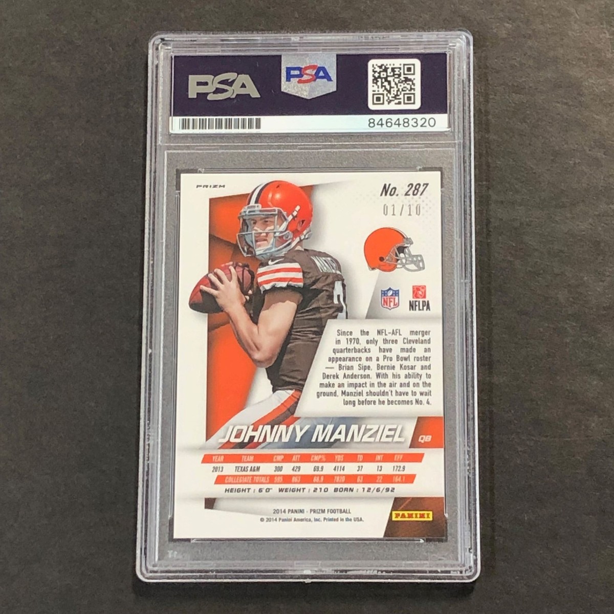 2014 Panini Prizm Gold #287 Johnny Manziel AUTO 10 card PSA/DNA