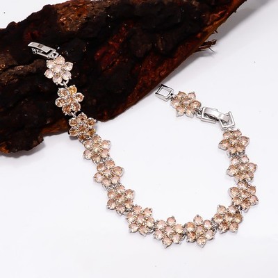 Morganite 925 Sterling Silver Adjustable Bracelet 7-8'' B128711, Gift for her