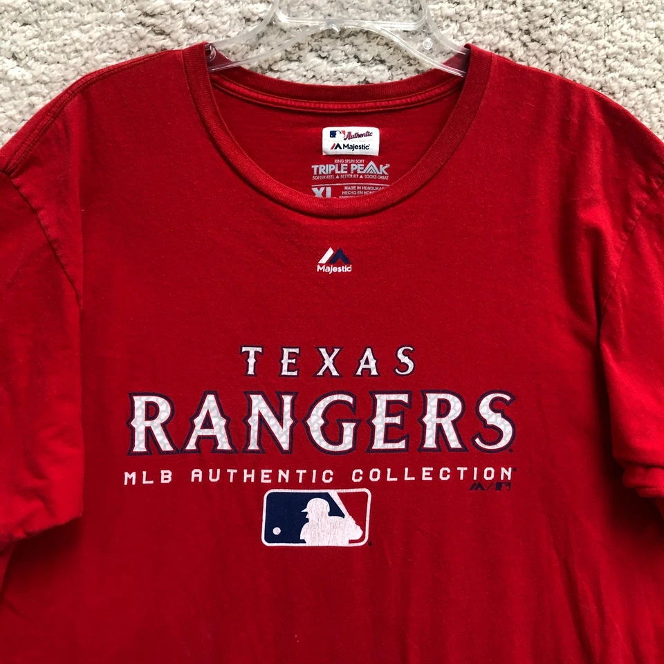 Texas Rangers Majestic Shirt Extra Large Mens Red Ring Spun Soft Triple Peak - Image 2 of 4