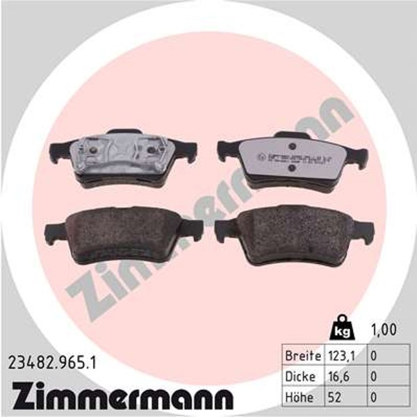 Bremsbelagsatz Scheibenbremse Rd:Z Zimmermann 23482.965.1 FüR Renault Laguna P12-image