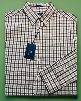Gant Men's The Heather Oxford Fitted Check 605 Port Red Shirt Sz XL-43/44-17 1/2