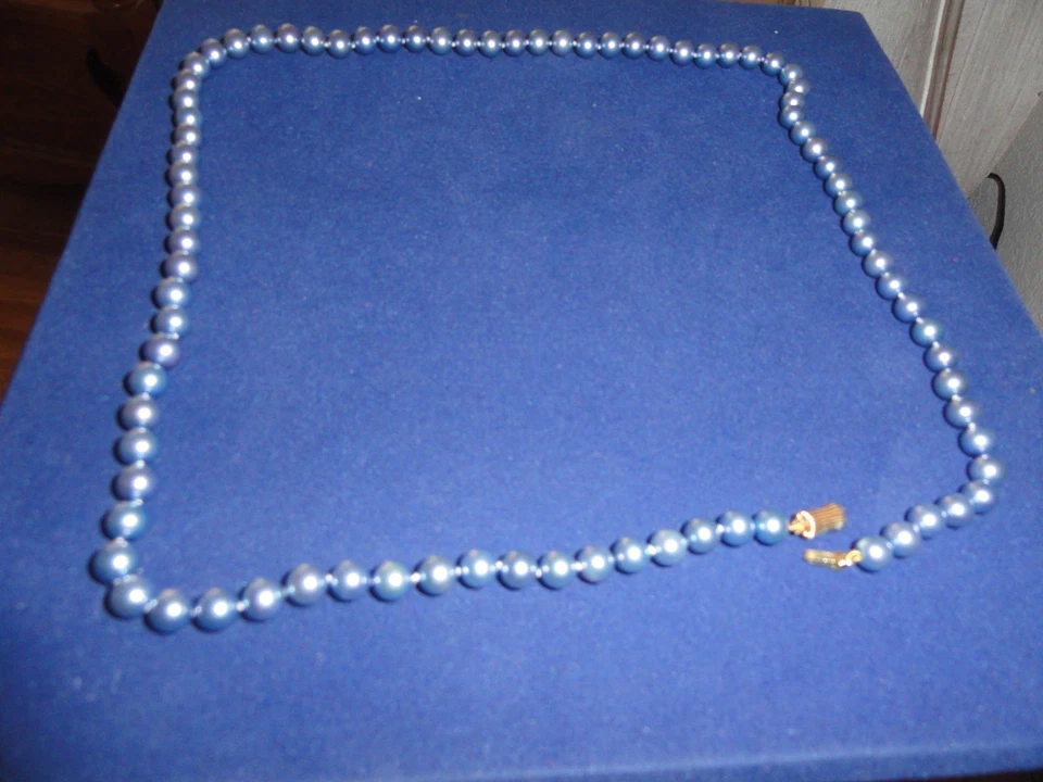 Collar de perlas azules, certificado GIA 26 pulgadas broches de oro Foto 2 de 4