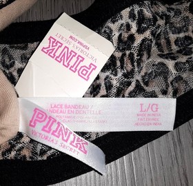 Victoria's Secret PINK Lace Bandeau Bralette Size Large Leopard Print Unlined