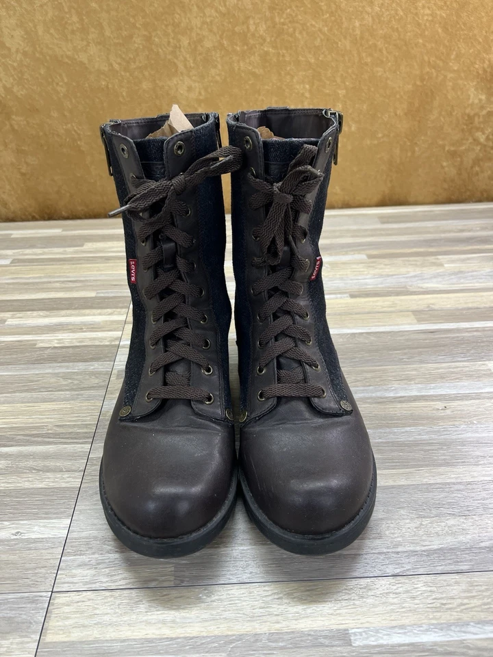 Botas Levi's Mujer Talla 11 Denim Estilo Combate Con Cordones Cremallera Lateral Zapato - 20D693 Foto 3 de 4