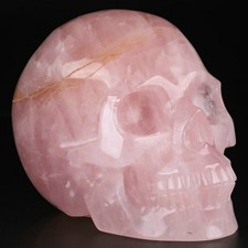 5.0" Rose Quartz Crystal Carved Crystal Skull, Realistic, Crystal Healing
