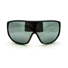 Futuristic Mens Oversized Shield Mono Lens Sport Warp Sunglasses Black Silver...