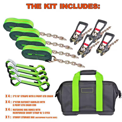 8 Point Roll Back Tie Down System w/ Chain Ends for Car Hauler Carrier Tow Truck