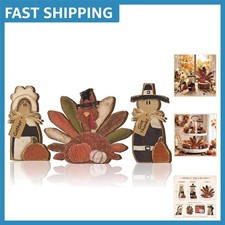 Elegant Vintage Thanksgiving Turkey Decor - 3 Wooden Signs for Home Office