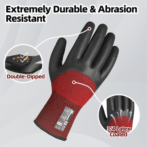 Schwer 6 Pairs Thermal Winter Work Gloves, 3/4 Double-Dipped, ANSI A2 Cut Resist - Picture 3 of 9