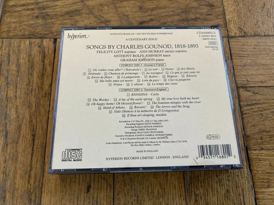 Songs by Gounod: Felicity Lott, Ann Murray, Johnson Hyperion French 2CD Set 1993 - Image 3 of 3