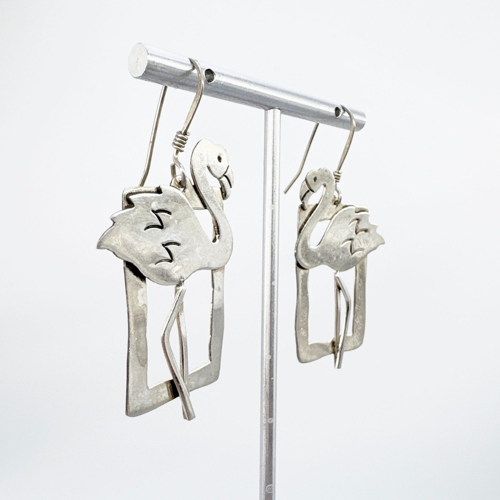 Flamingo Dangle Earrings VTG Solid Sterling Silve… - image 2