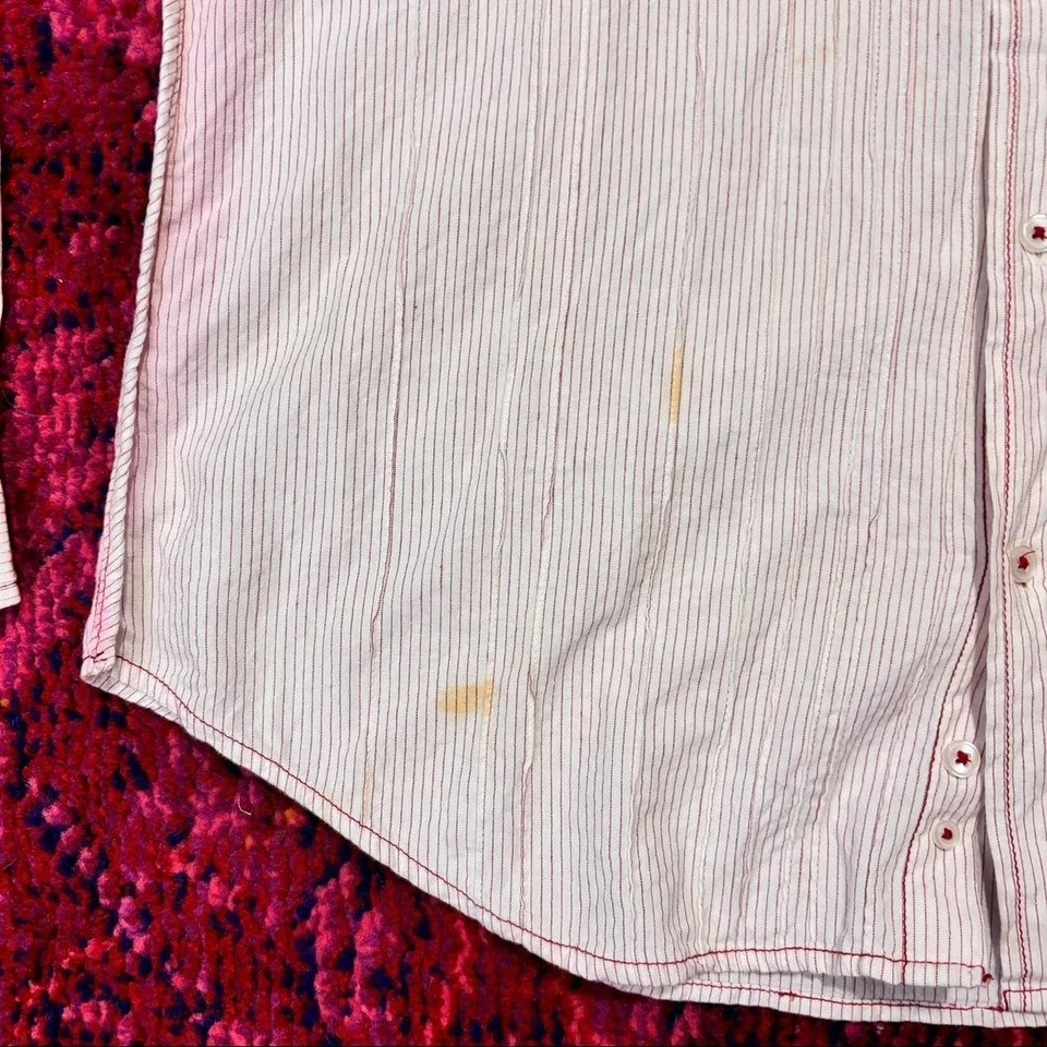 Camisa Y2K / Vintage Roja de Marc Ecko Abotonada Rosa Blanca Rayas Manga Larga XL Foto 3 de 4