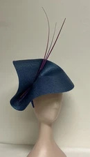 Ascot Fascinator Kentucky Derby Blue “Straw” Texture, Headband