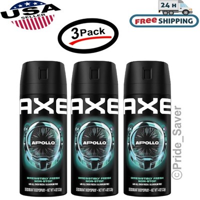Axe Apollo Body Spray For Men Irresistibly Fresh Non-Stop 48H Deodorant (3 Pack)