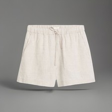 Arket  Shorts Creamy Oatmeal 100% Linen Elastic Waist Drawstring Size Large