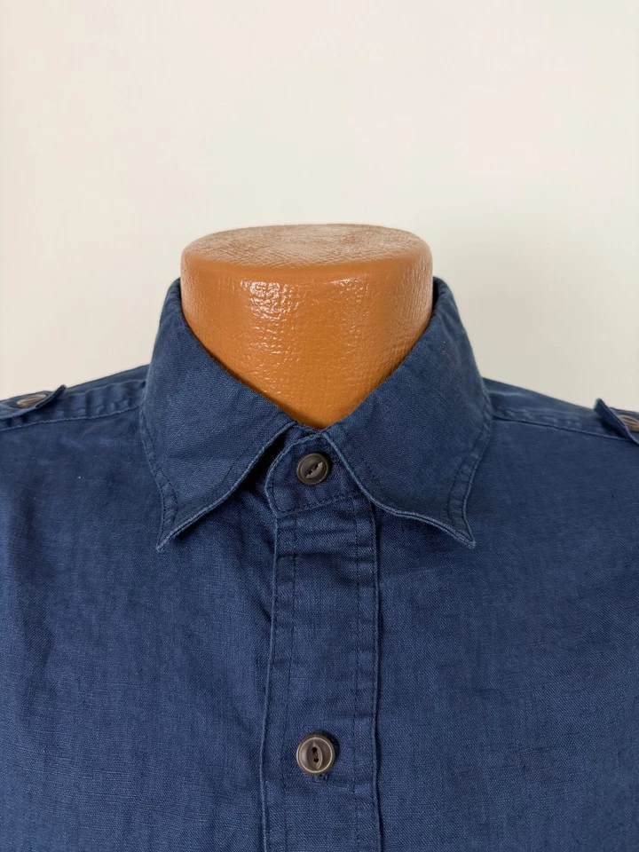 Orvis Shirt Men Medium Linen Safari Minimal Indigo Outdoors Travel Long Sleeve - Image 3 of 4
