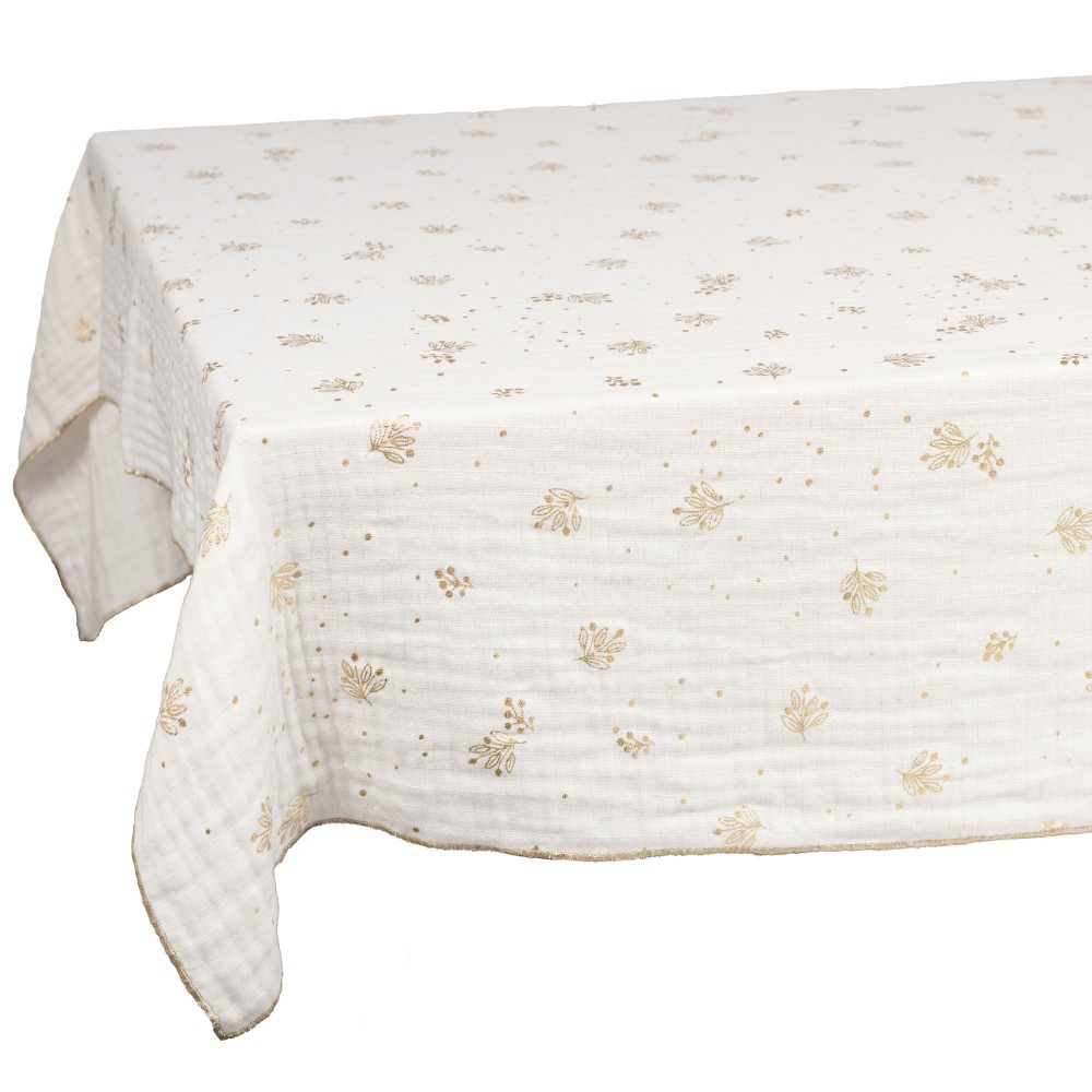 Nappe Bertille or 150x150 cm en tissu de table carré pour salle à manger