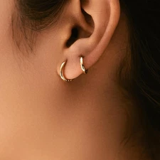 Gold Hoop Earrings for Women - 14k Plated Small Set, Hypoallergenic Huggie Ca...