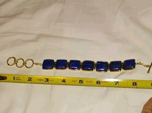 Gold Vermeil Sterling Silver Veined Large Lapis Bracelet BBJ THAILAND new Bling - Picture 12 of 17