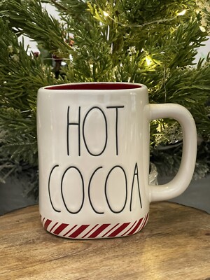   Brand NEW w/Tags Rae Dunn HOT COCOA Mug w/Peppermint Stripe Border  