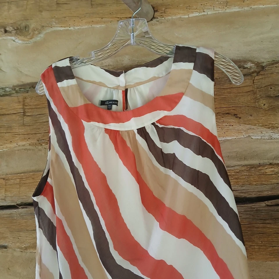 Blusa para mujer Anne Klein sin mangas cuello redondo a rayas seda naranja talla múltiple... Foto 2 de 4