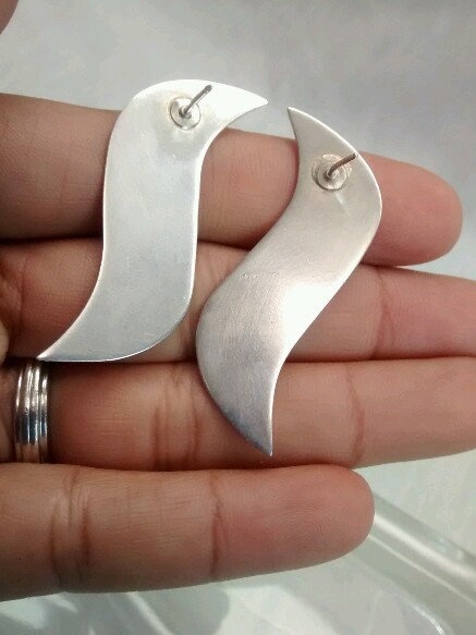 Stunning statement  studio modernist sterling 925 copper pierce  earrings View 4