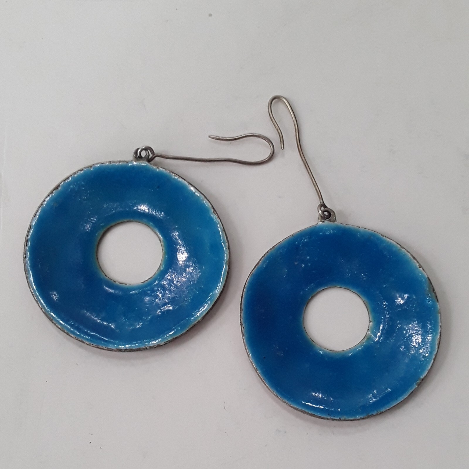Vintage Chinese Cloisonne Enamel Silver Earrings - Gem, image size:1600x1600