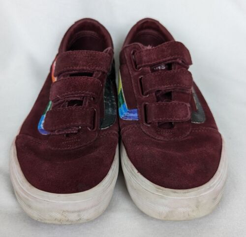 Vans Off The Wall Sneakers Burgundy W Rainbow Stripe Women's Size 8.5 - Picture 2 of 12
