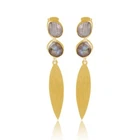 Dual Stone Earrings In Gold Plated With Labradorite New Fashion Jewelry For Gift