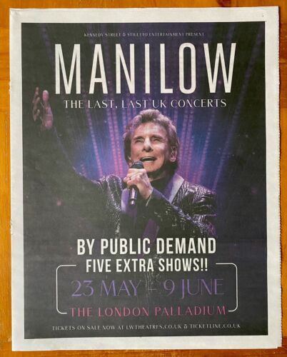 Barry Manilow Tour Dates Ad Last UK Concerts Live Newspaper Advert Poster 14x11” - Imagen 1 de 1