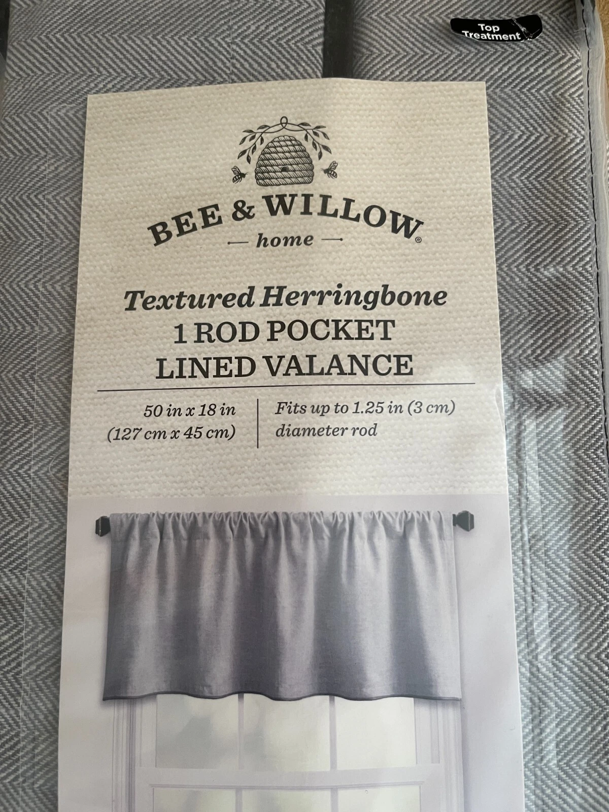50 x 18" Bee & Willow Valance Rod Pocket Dark Gray Textured Herringbone curtain