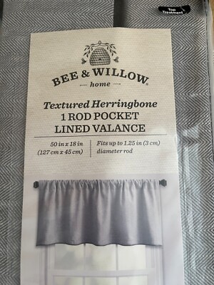 50 x 18'' Bee & Willow Valance Rod Pocket Dark Gray Textured Herringbone curtain