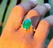 Solid 925 Sterling Silver Oval Green Onyx Ring Gemstone Jewelry For Her A 4