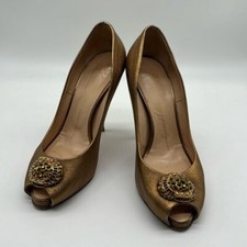 Giuseppe Zanotti Bronze Gold Leather Crystal Embellished Pumps Heels Size 38