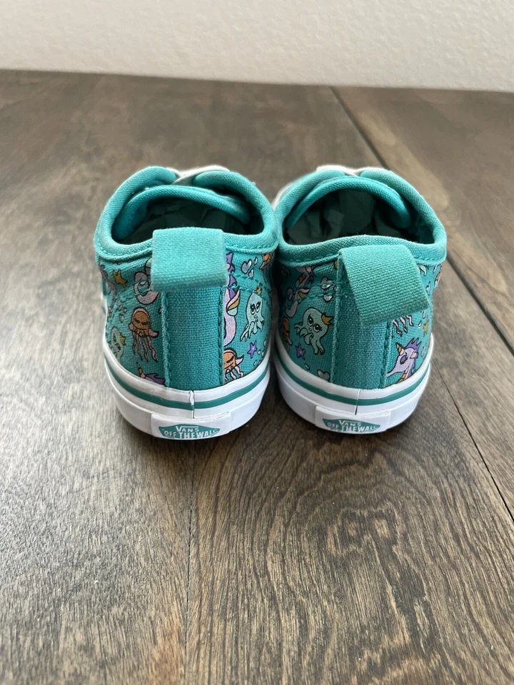 Vans Low "Under the Sea" Seahorse Sea Life verde azulado elástico sin cordones niño pequeño 6,5 Foto 4 de 4