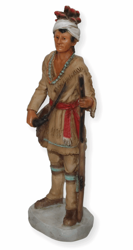 Indianerfigur Häuptling Tahchee H 17 cm stehend mit Tasche und Gewehr in Hand - Bild 5 von 5