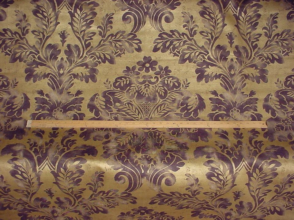 3Y Mulberry FD255 Fresco Gold Handprint Damask Linen Upholstery Fabric - Image 2 of 4