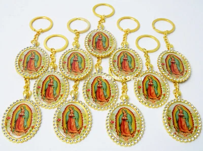 12 Virgen De Guadalupe Bautizo Mis 15 Recuerdos Communion Keychain Gold Favors