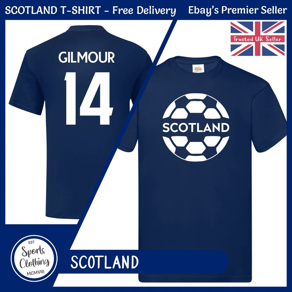 FRUIT OF THE LOOM Schottland Fußball T-Shirt, Ball, personalisiert Name und Nummer, Kinder, Kinder