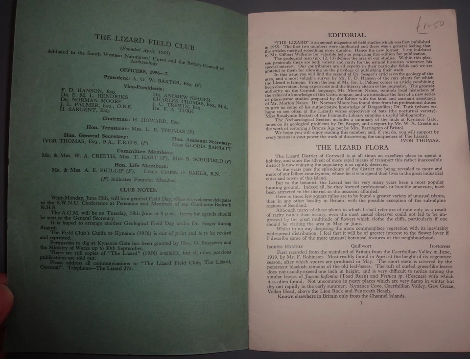 The Lizard - A magazine of Field Studies booklet 1956 - Ivor Thomas - Image 2 of 4
