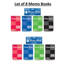 Lot of 8 Memo Books, 50 Sheets 3" X 5" Top Bound Spiral Memo Books
