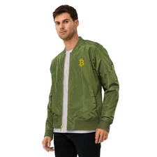 Stylish Bitcoin Bomber Jacket in Vibrant Green and Yellow