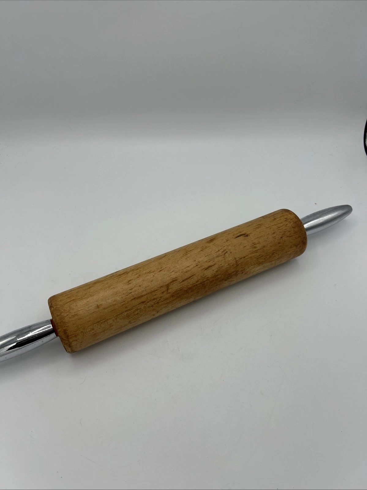 Vintage Wood Wooden Rolling Pin With Metal Handles 18”