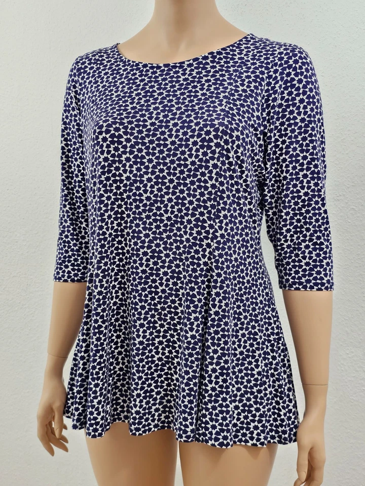 50 Tunika aus Jersey MARKS AND SPENCER navy blau bedruckt elfenbein ausgestellt - Bild 2 von 4